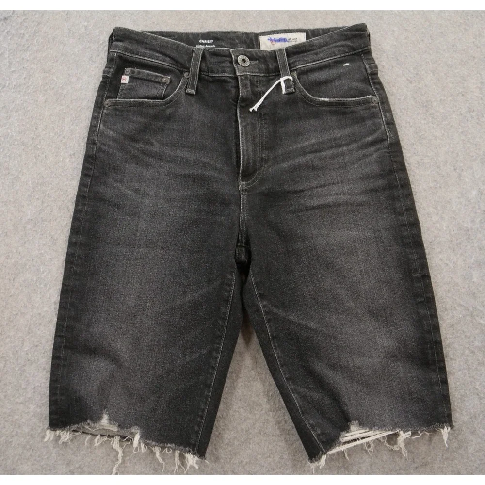 New AG Adriano Goldschmied High Waist Black Distressed Denim Shorts